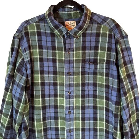 LL Bean Flannel Shirt Mens Performance XL Reg Traditional Fit Green Blue Cotton - Picture 5 of 9